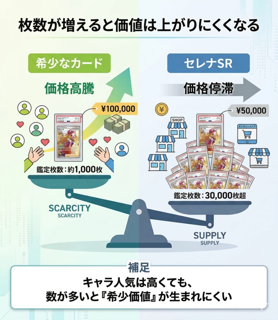 PSA10の鑑定枚数が3万枚を超えて供給過多になっている図解